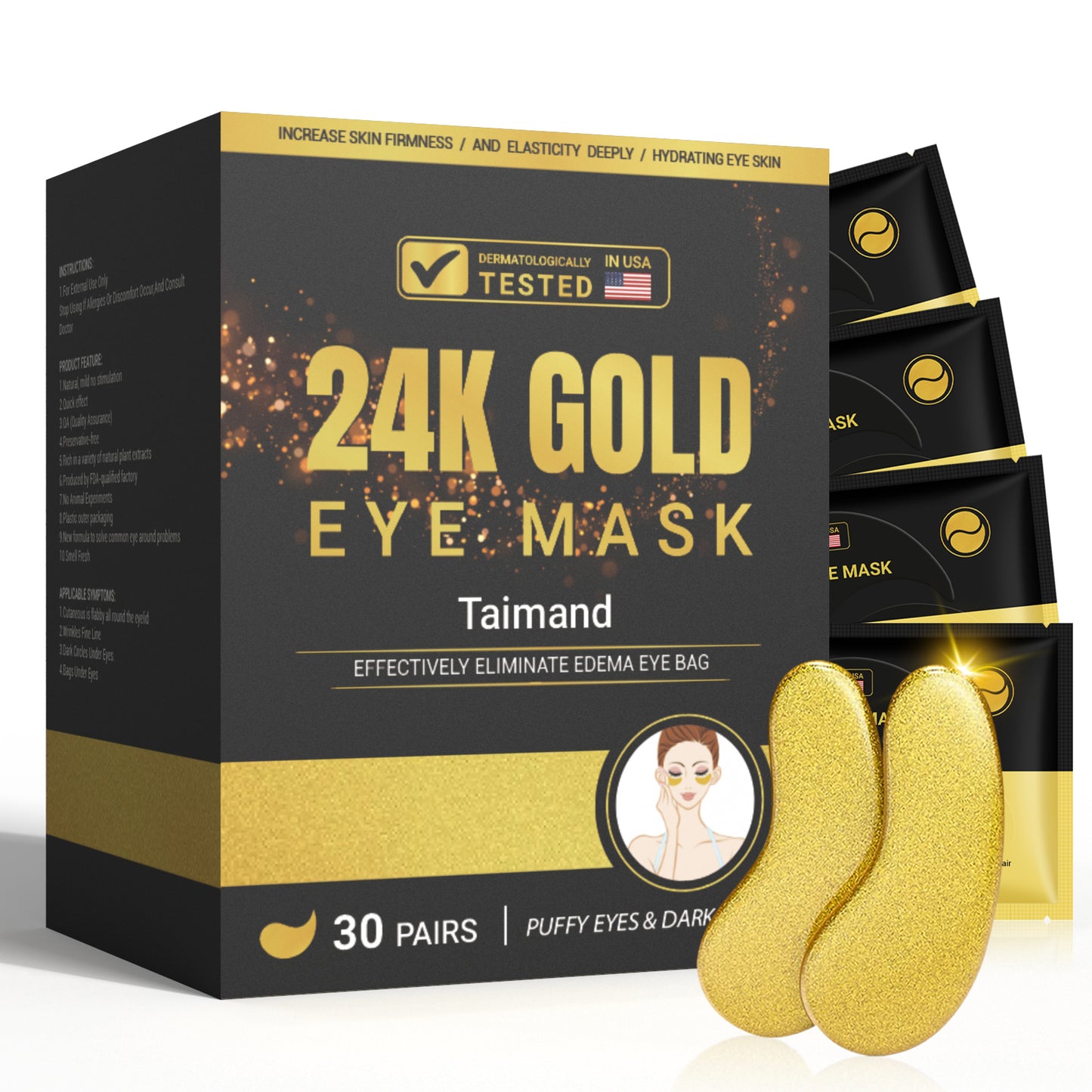 24K Gold Under Eye Mask for Puffy Eyes, Dark Circles